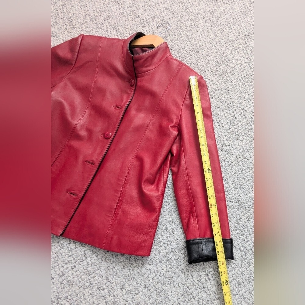 A Pop of Color! Venus Women's Red Button-Down Leather Jacket - Picture 10 of 15